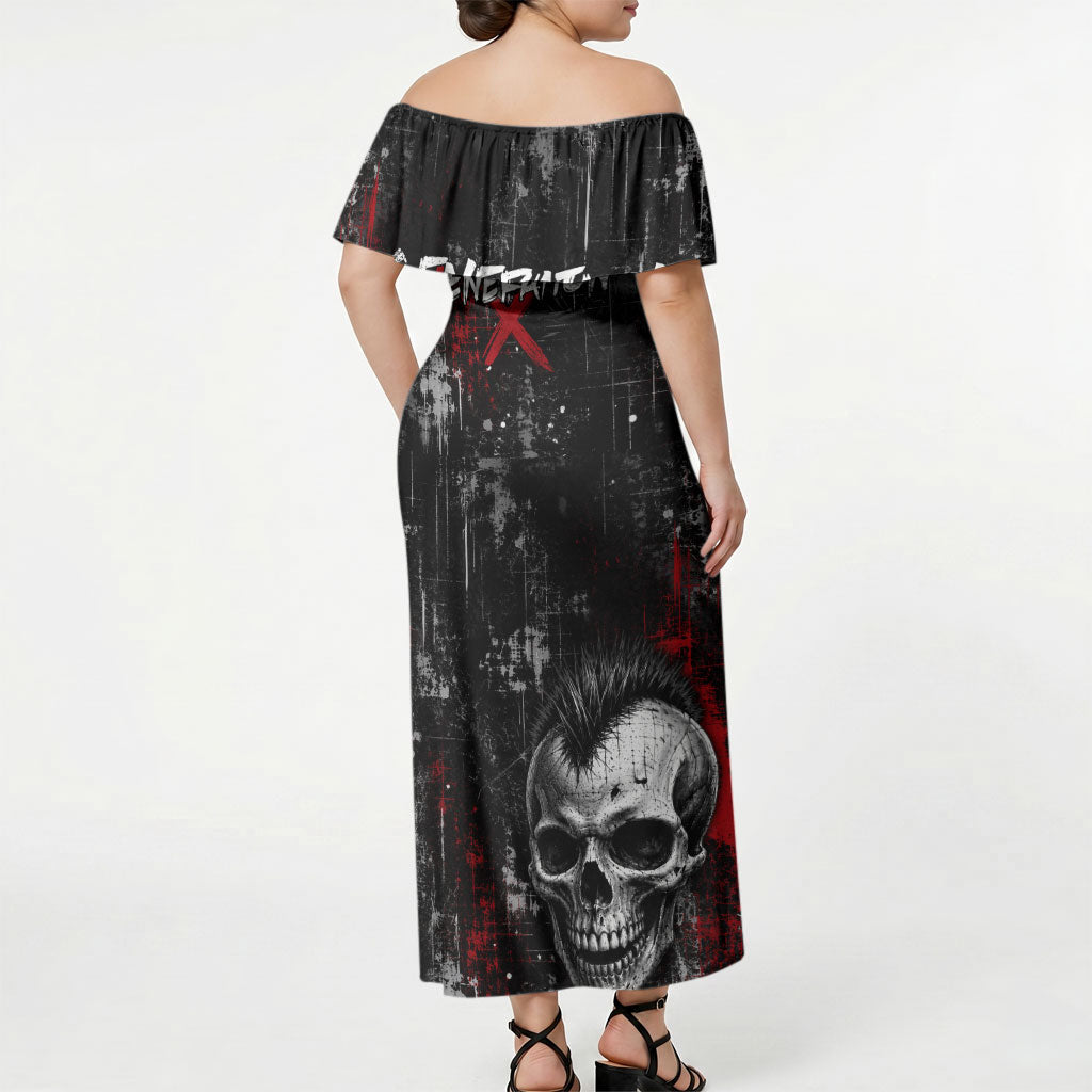 Generation X Mohawk Skull Off Shoulder Maxi Dress Distressed Punk Rock Grunge