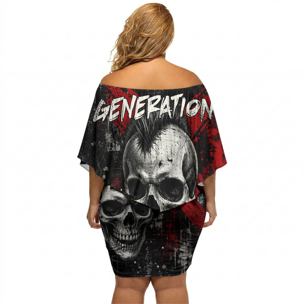 Generation X Mohawk Skull Off Shoulder Short Dress Distressed Punk Rock Grunge