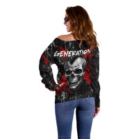 Generation X Mohawk Skull Off Shoulder Sweater Distressed Punk Rock Grunge