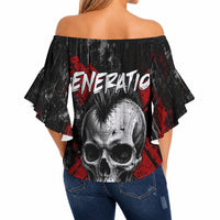 Generation X Mohawk Skull Off Shoulder Wrap Waist Top Distressed Punk Rock Grunge