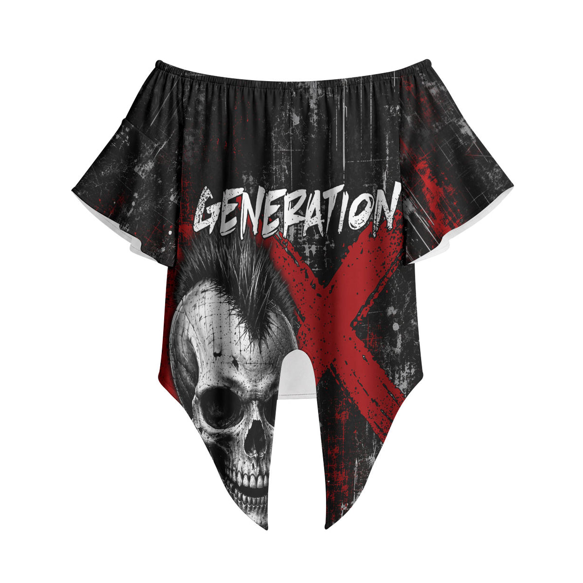 Generation X Mohawk Skull Off Shoulder Wrap Waist Top Distressed Punk Rock Grunge