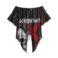 Generation X Mohawk Skull Off Shoulder Wrap Waist Top Distressed Punk Rock Grunge