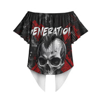 Generation X Mohawk Skull Off Shoulder Wrap Waist Top Distressed Punk Rock Grunge