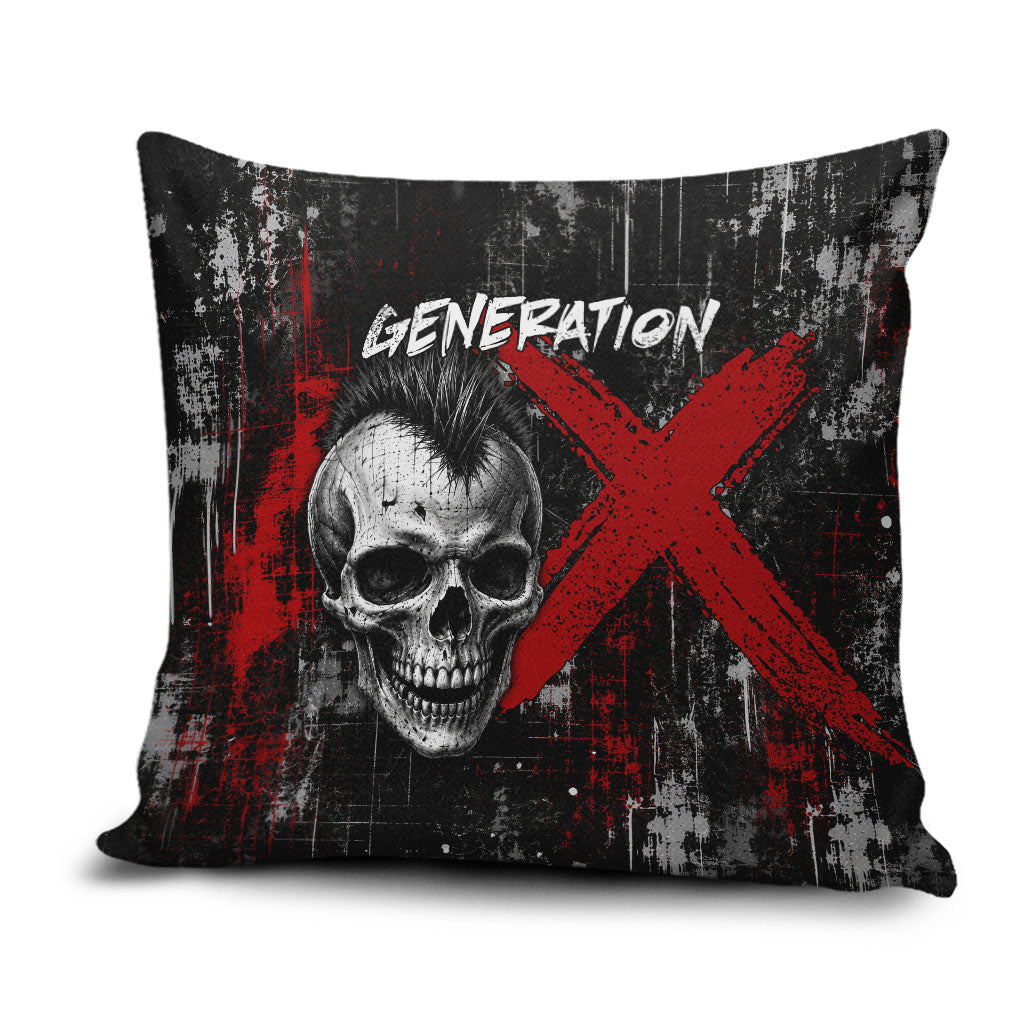 Generation X Mohawk Skull Pillow Cover Distressed Punk Rock Grunge