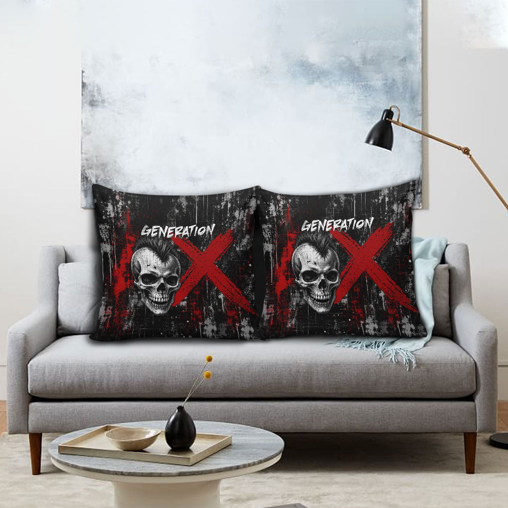Generation X Mohawk Skull Pillow Cover Distressed Punk Rock Grunge