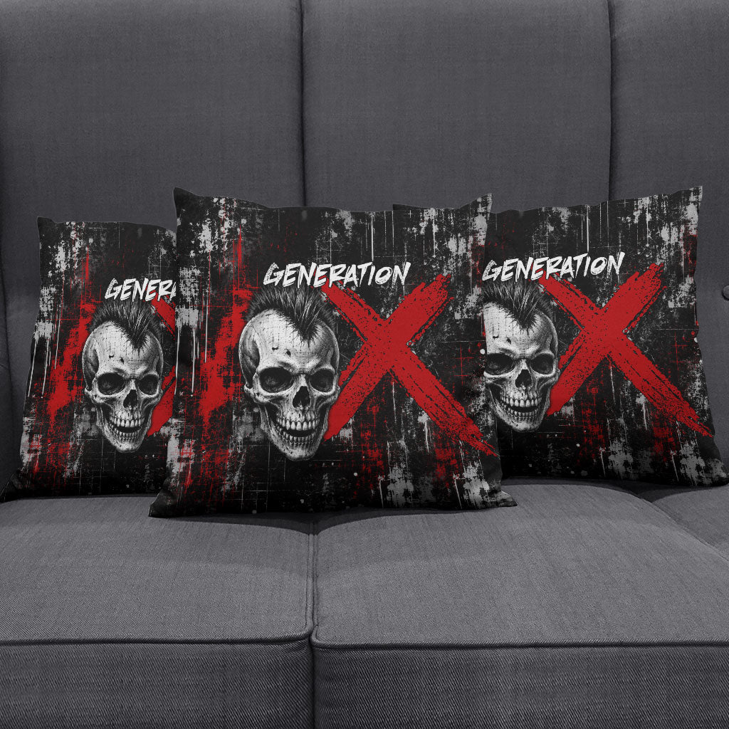 Generation X Mohawk Skull Pillow Cover Distressed Punk Rock Grunge