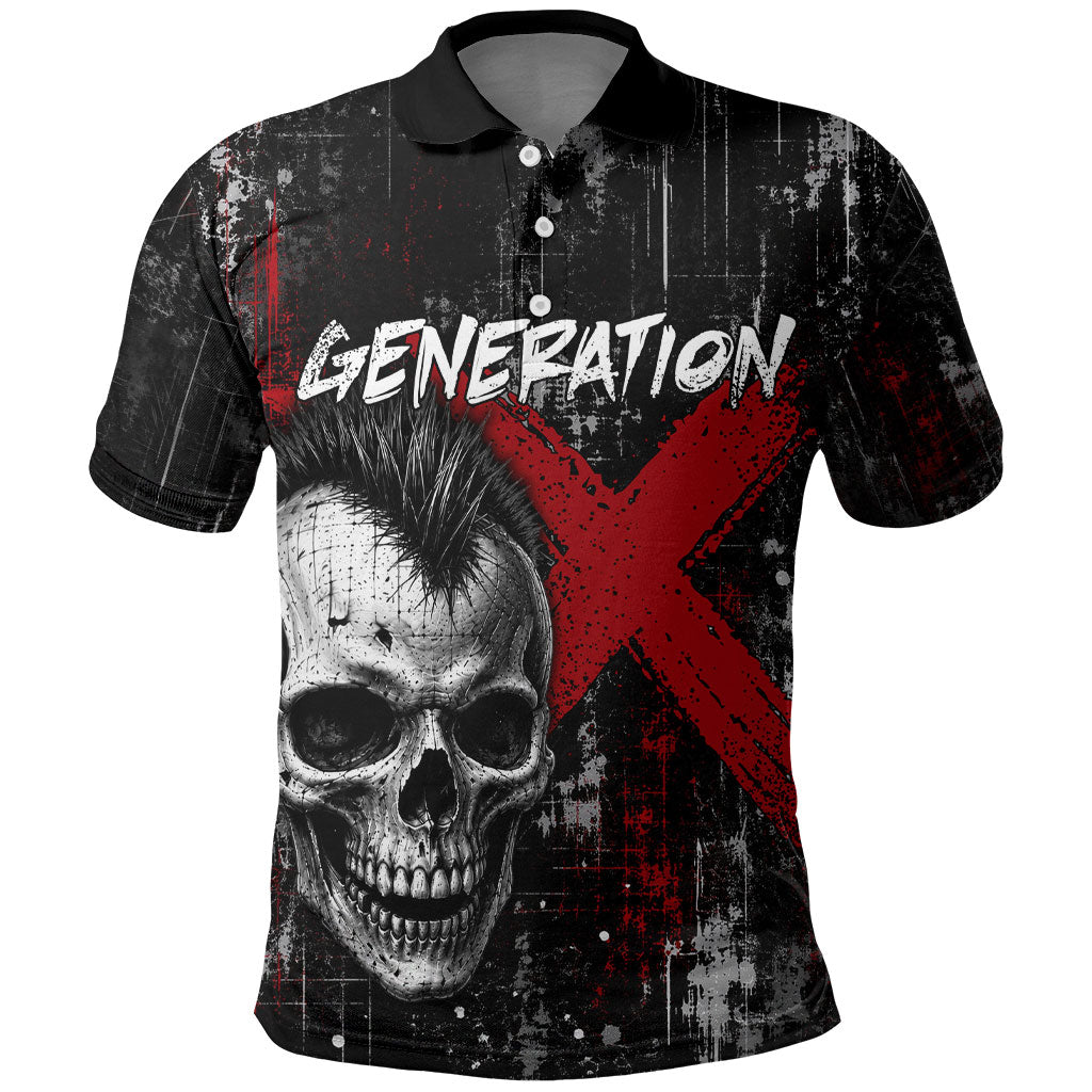 Generation X Mohawk Skull Polo Shirt Distressed Punk Rock Grunge
