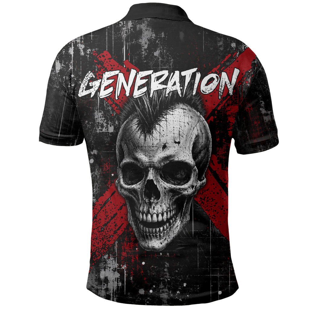 Generation X Mohawk Skull Polo Shirt Distressed Punk Rock Grunge