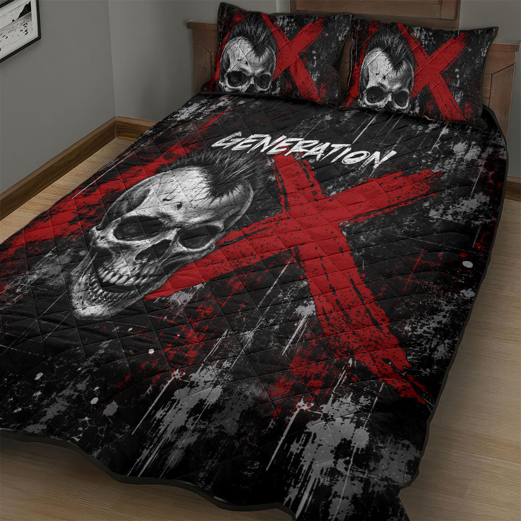 Generation X Mohawk Skull Quilt Bed Set Distressed Punk Rock Grunge