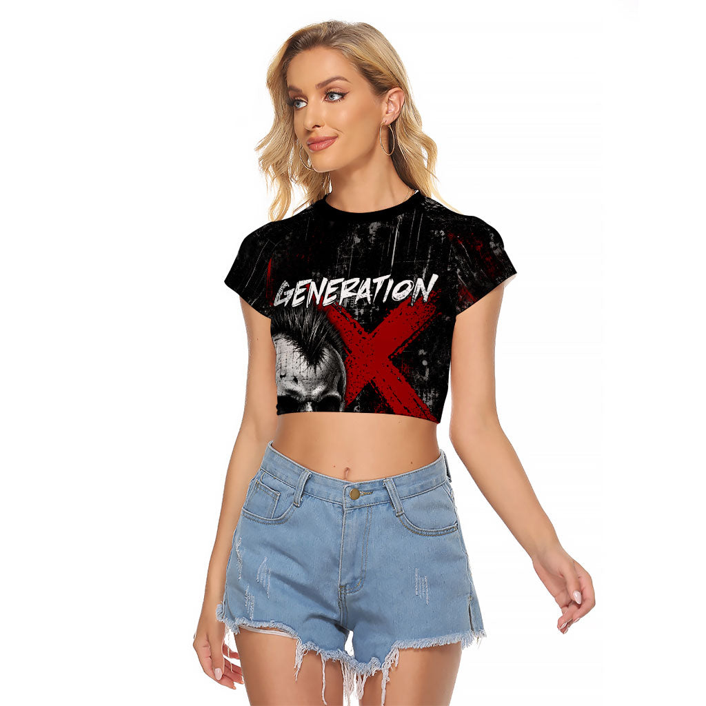 Generation X Mohawk Skull Raglan Cropped T Shirt Distressed Punk Rock Grunge