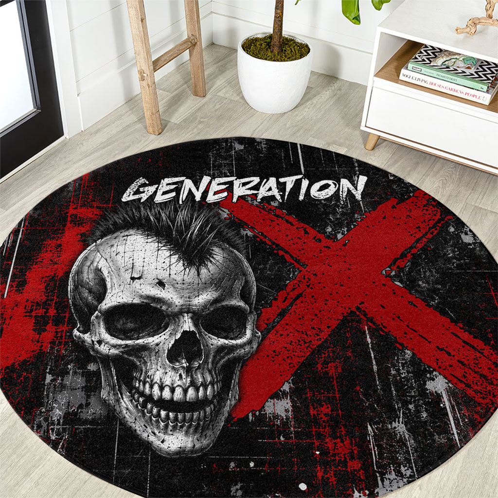 Generation X Mohawk Skull Round Carpet Distressed Punk Rock Grunge