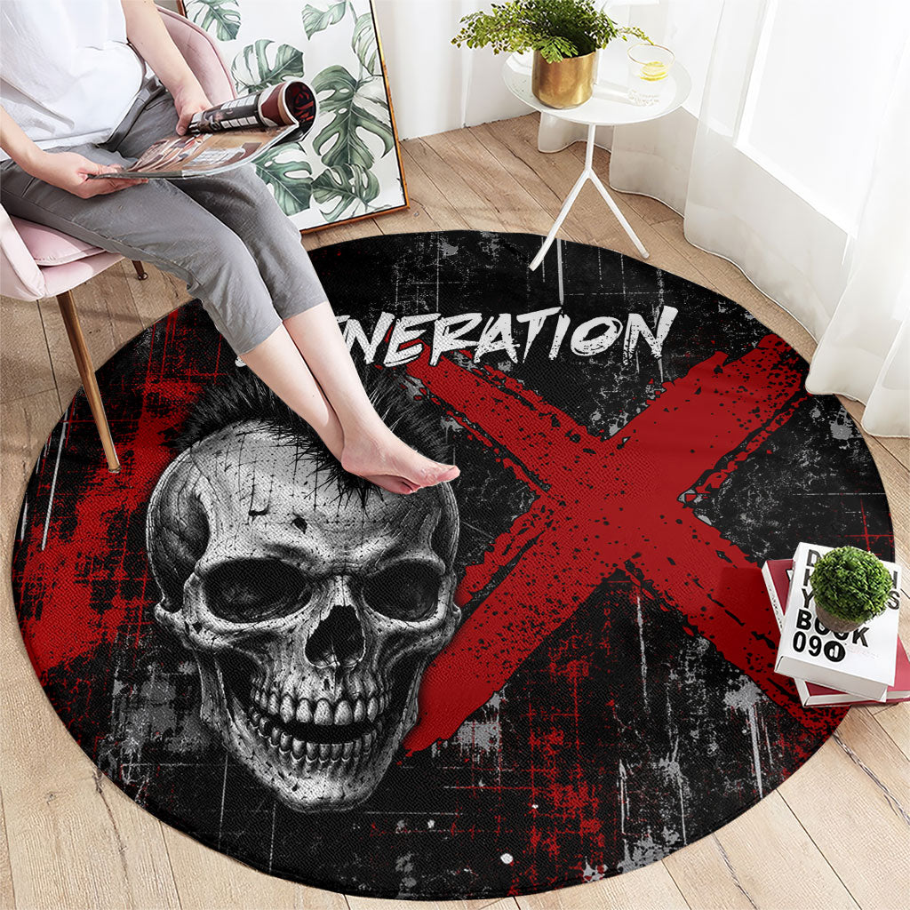 Generation X Mohawk Skull Round Carpet Distressed Punk Rock Grunge