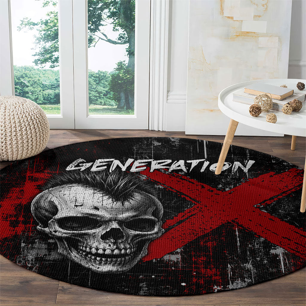 Generation X Mohawk Skull Round Carpet Distressed Punk Rock Grunge