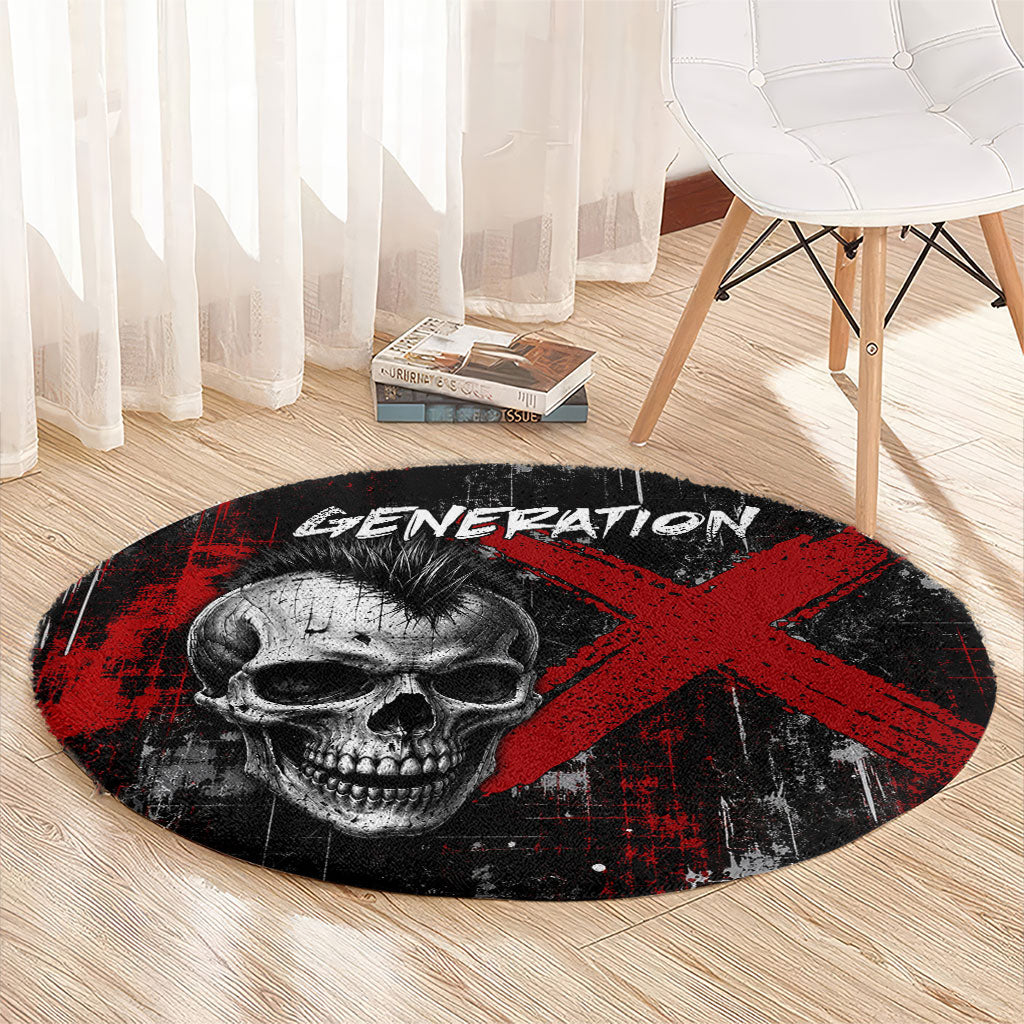 Generation X Mohawk Skull Round Carpet Distressed Punk Rock Grunge