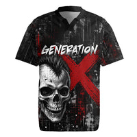 Generation X Mohawk Skull Rugby Jersey Distressed Punk Rock Grunge