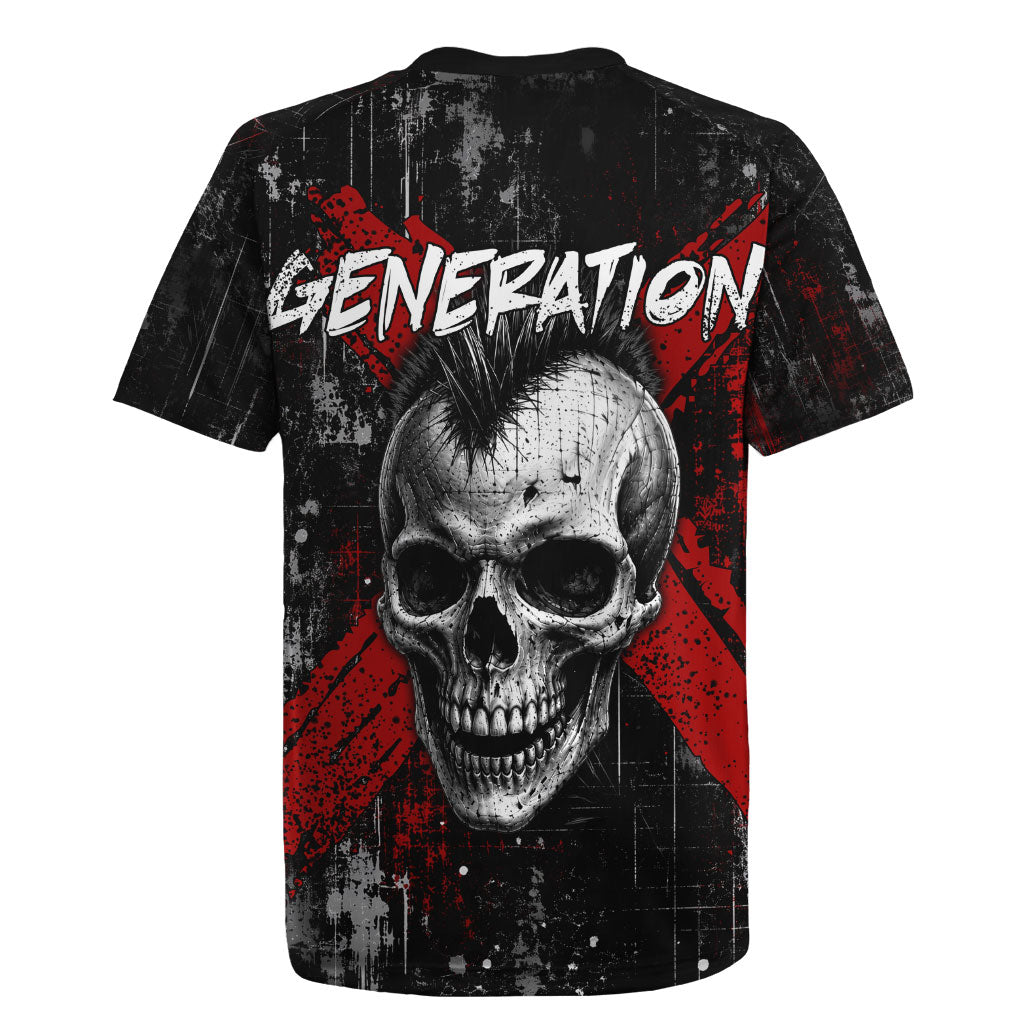 Generation X Mohawk Skull Rugby Jersey Distressed Punk Rock Grunge
