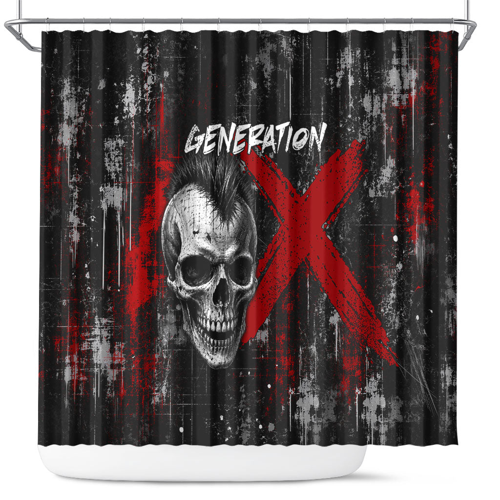 Generation X Mohawk Skull Shower Curtain Distressed Punk Rock Grunge