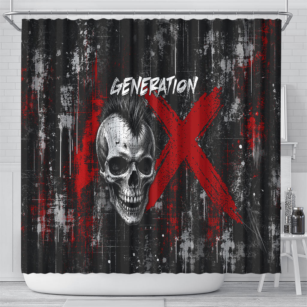 Generation X Mohawk Skull Shower Curtain Distressed Punk Rock Grunge