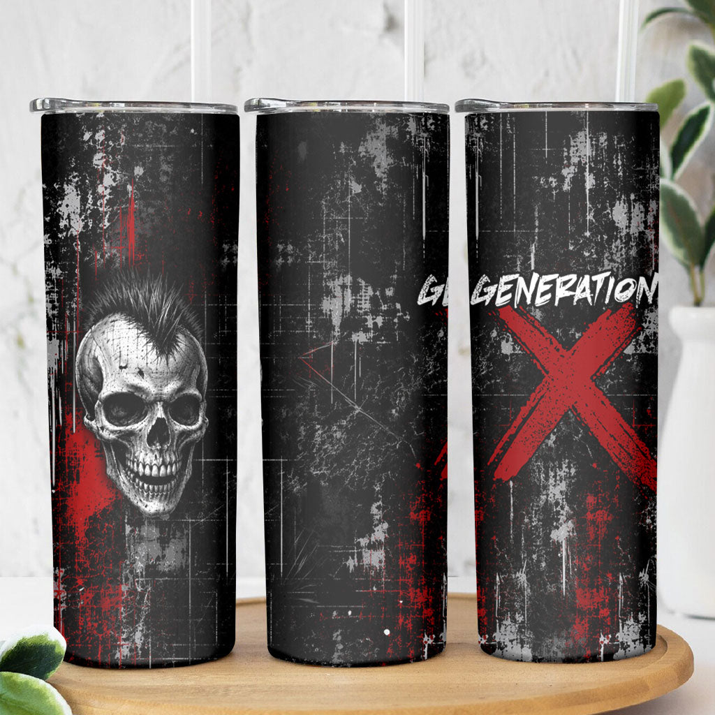 Generation X Mohawk Skull Skinny Tumbler Distressed Punk Rock Grunge