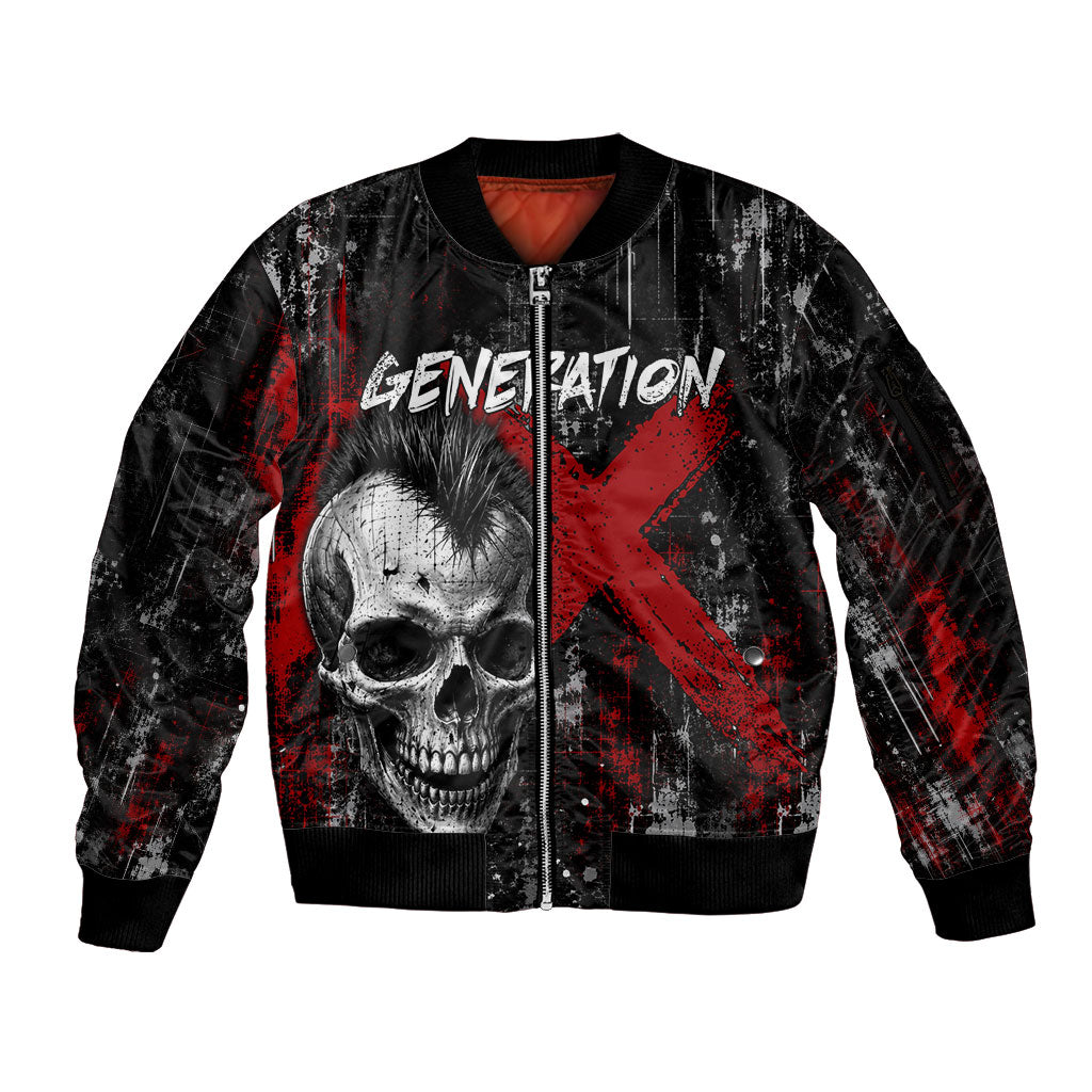Generation X Mohawk Skull Sleeve Zip Bomber Jacket Distressed Punk Rock Grunge