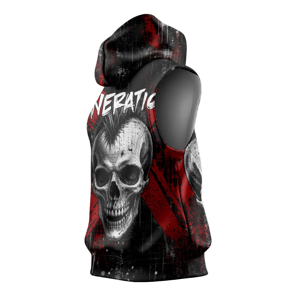 Generation X Mohawk Skull Sleeveless Hoodie Distressed Punk Rock Grunge