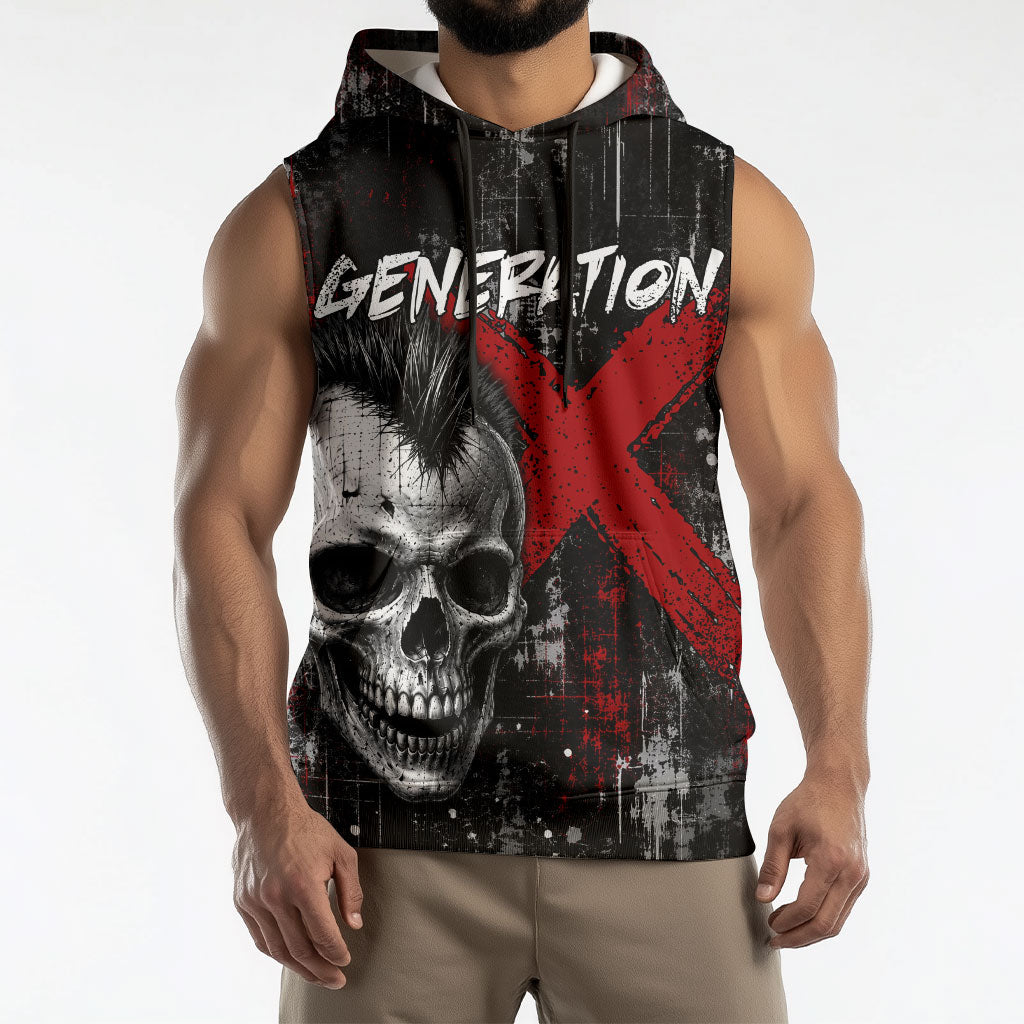 Generation X Mohawk Skull Sleeveless Hoodie Distressed Punk Rock Grunge
