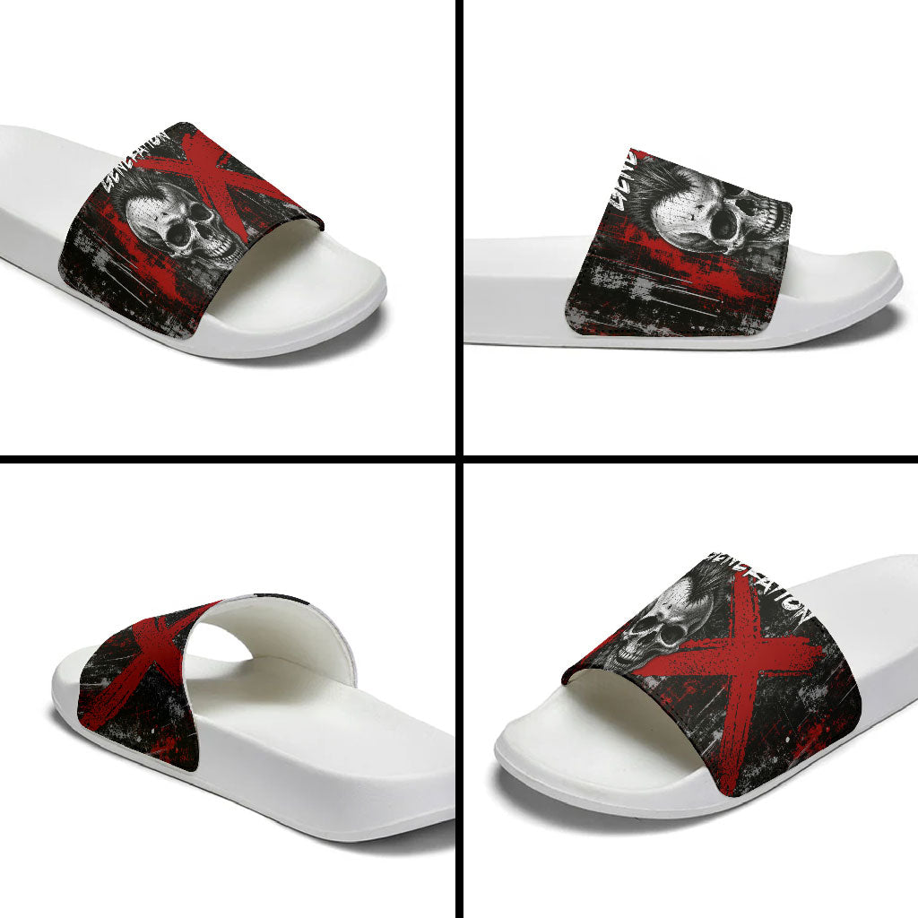 Generation X Mohawk Skull Slide Sandals Distressed Punk Rock Grunge