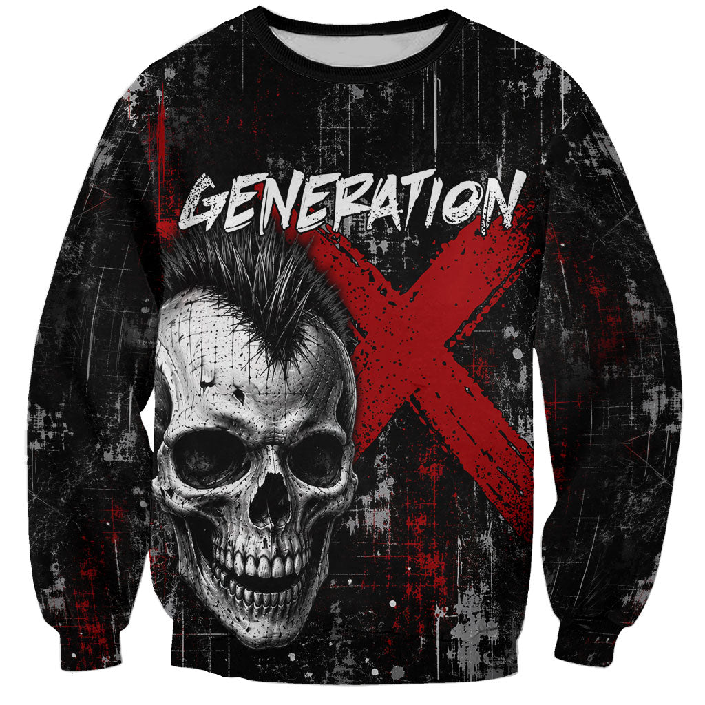Generation X Mohawk Skull Sweatshirt Distressed Punk Rock Grunge