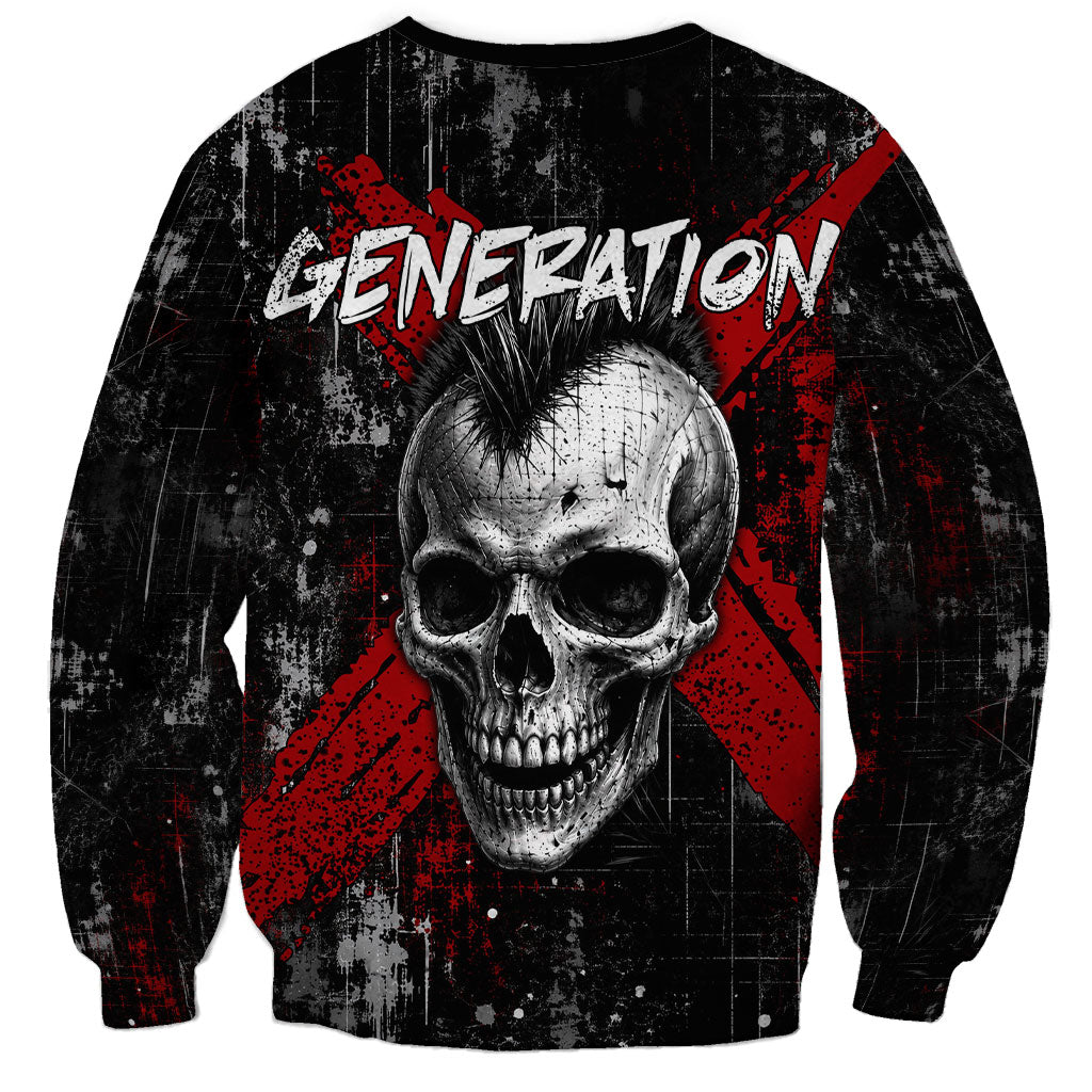 Generation X Mohawk Skull Sweatshirt Distressed Punk Rock Grunge
