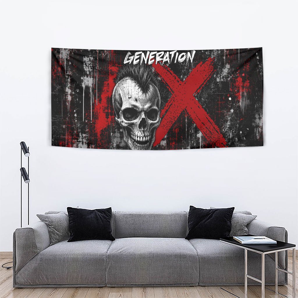 Generation X Mohawk Skull Tapestry Distressed Punk Rock Grunge