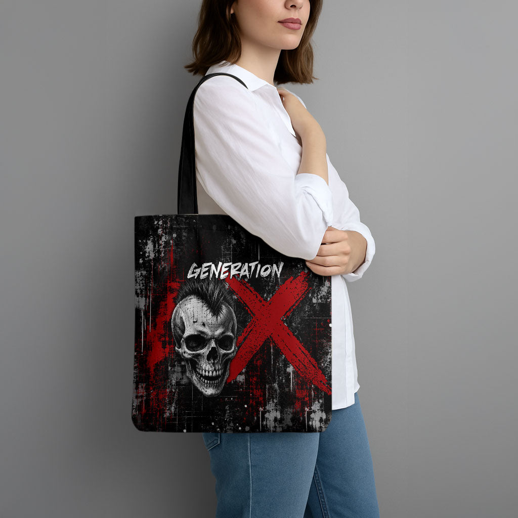 Generation X Mohawk Skull Tote Bag Distressed Punk Rock Grunge