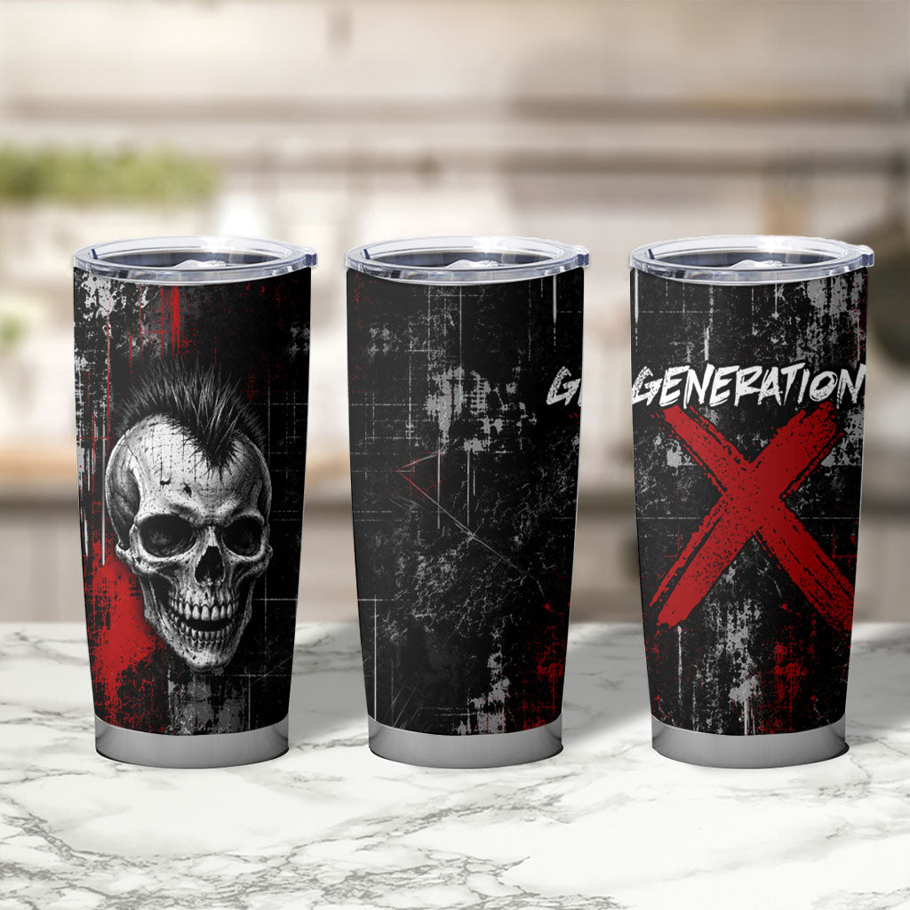 Generation X Mohawk Skull Tumbler Cup Distressed Punk Rock Grunge