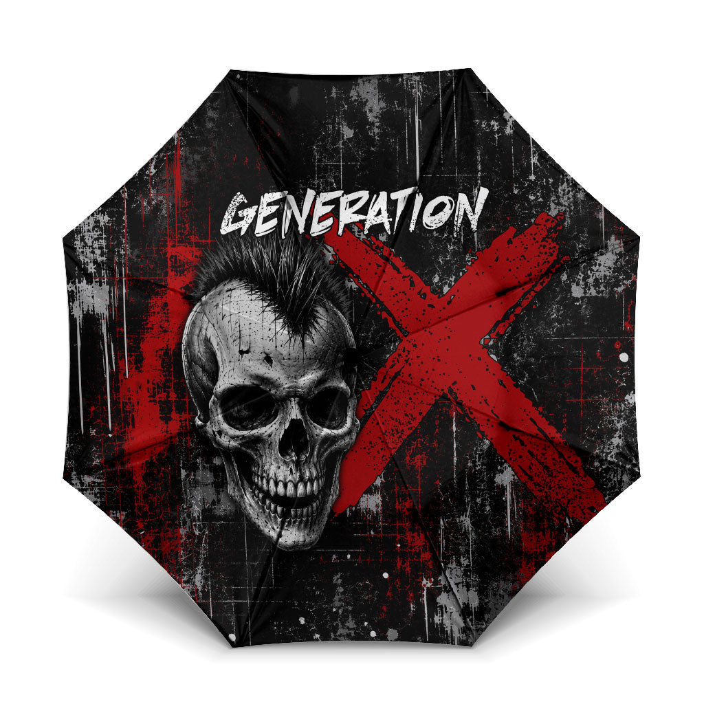 Generation X Mohawk Skull Umbrella Distressed Punk Rock Grunge