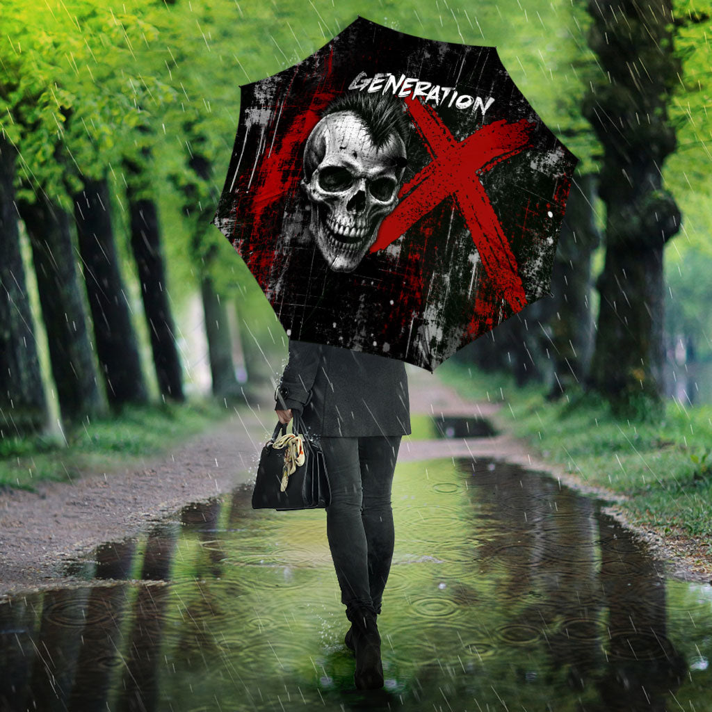 Generation X Mohawk Skull Umbrella Distressed Punk Rock Grunge
