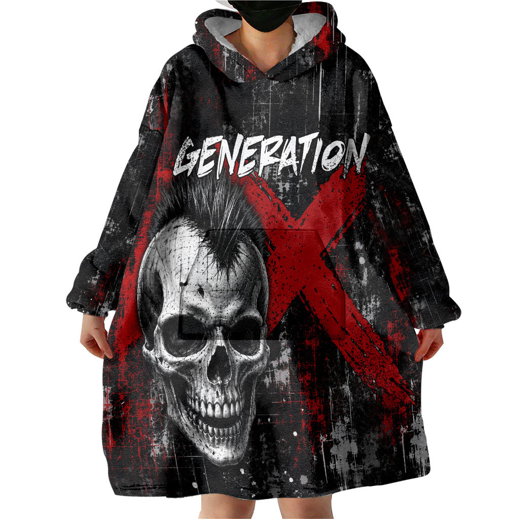 Generation X Mohawk Skull Wearable Blanket Hoodie Distressed Punk Rock Grunge