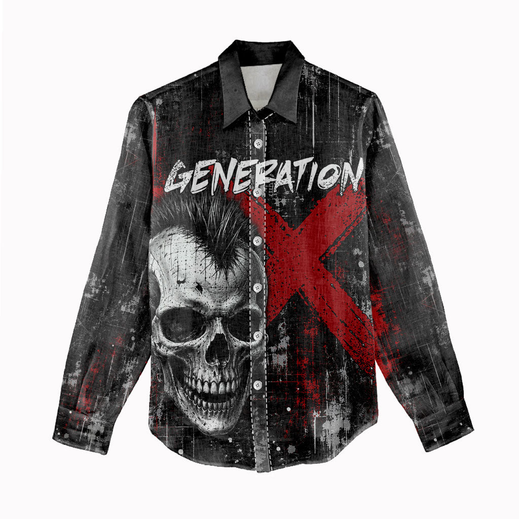Generation X Mohawk Skull Women Casual Shirt Distressed Punk Rock Grunge