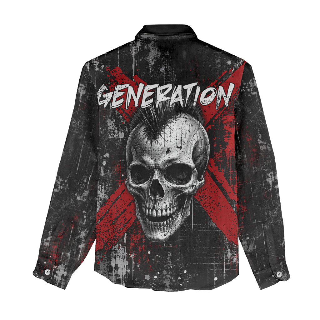 Generation X Mohawk Skull Women Casual Shirt Distressed Punk Rock Grunge