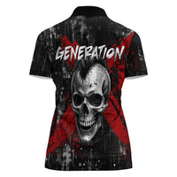 Generation X Mohawk Skull Women Polo Shirt Distressed Punk Rock Grunge