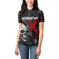 Generation X Mohawk Skull Women Polo Shirt Distressed Punk Rock Grunge
