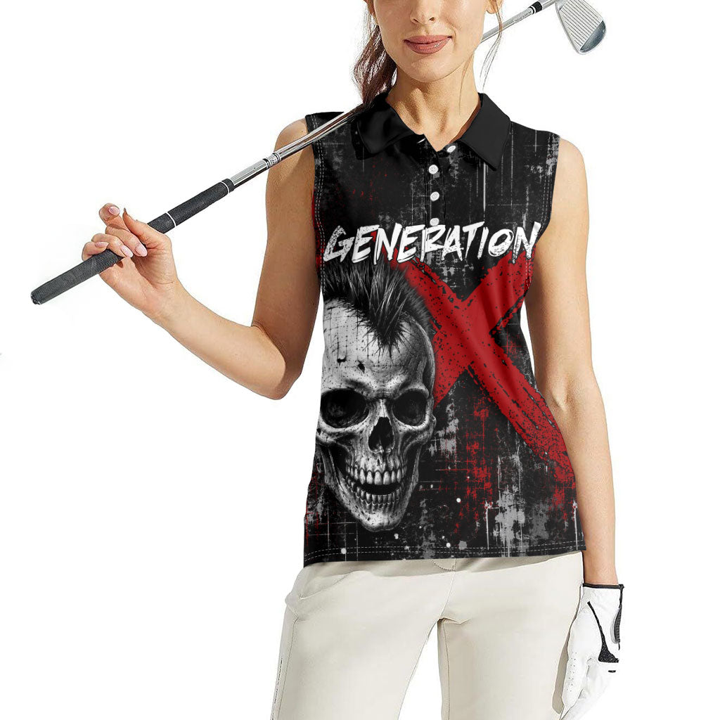 Generation X Mohawk Skull Women Sleeveless Polo Shirt Distressed Punk Rock Grunge