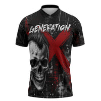 Generation X Mohawk Skull Zipper Polo Shirt Distressed Punk Rock Grunge