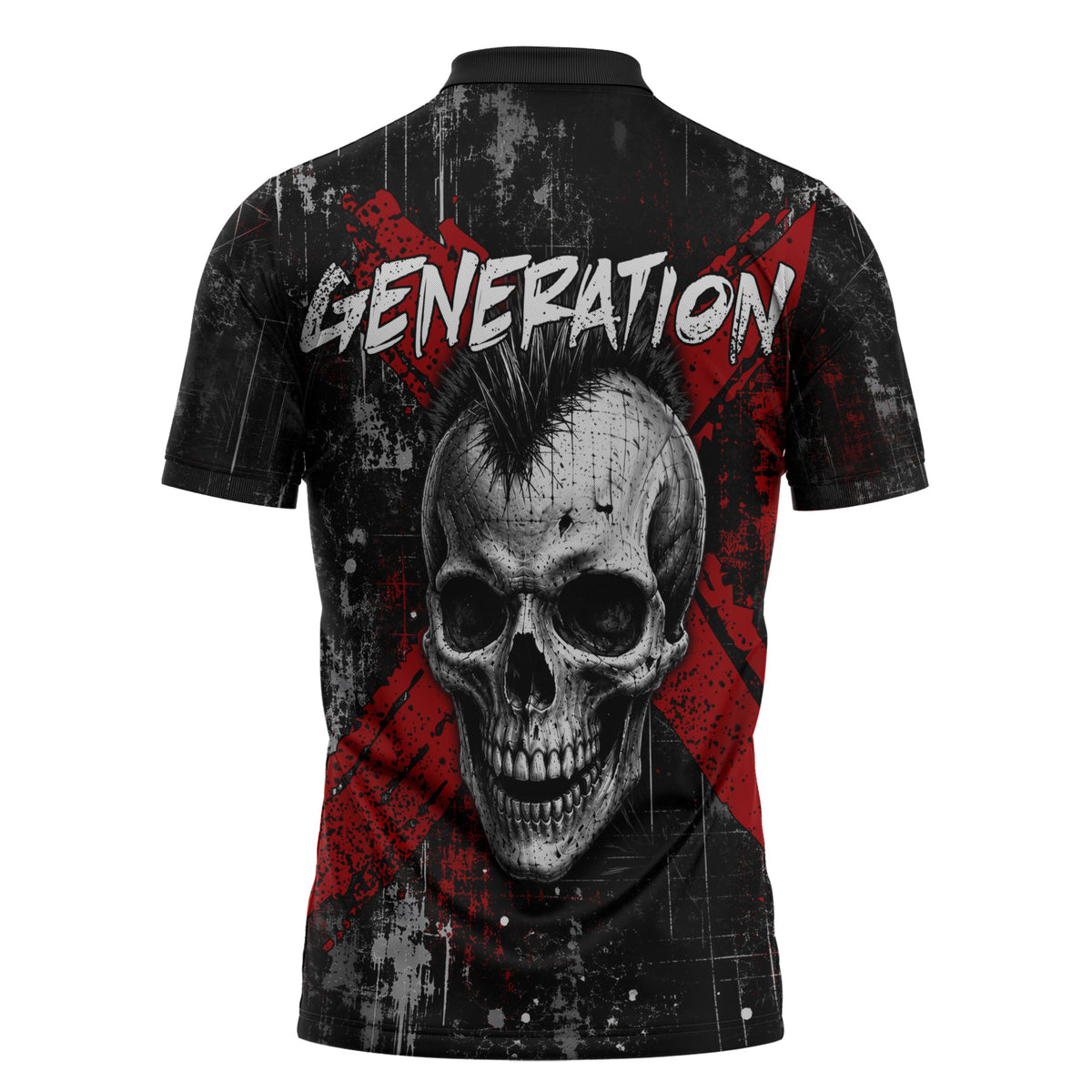 Generation X Mohawk Skull Zipper Polo Shirt Distressed Punk Rock Grunge