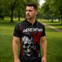 Generation X Mohawk Skull Zipper Polo Shirt Distressed Punk Rock Grunge