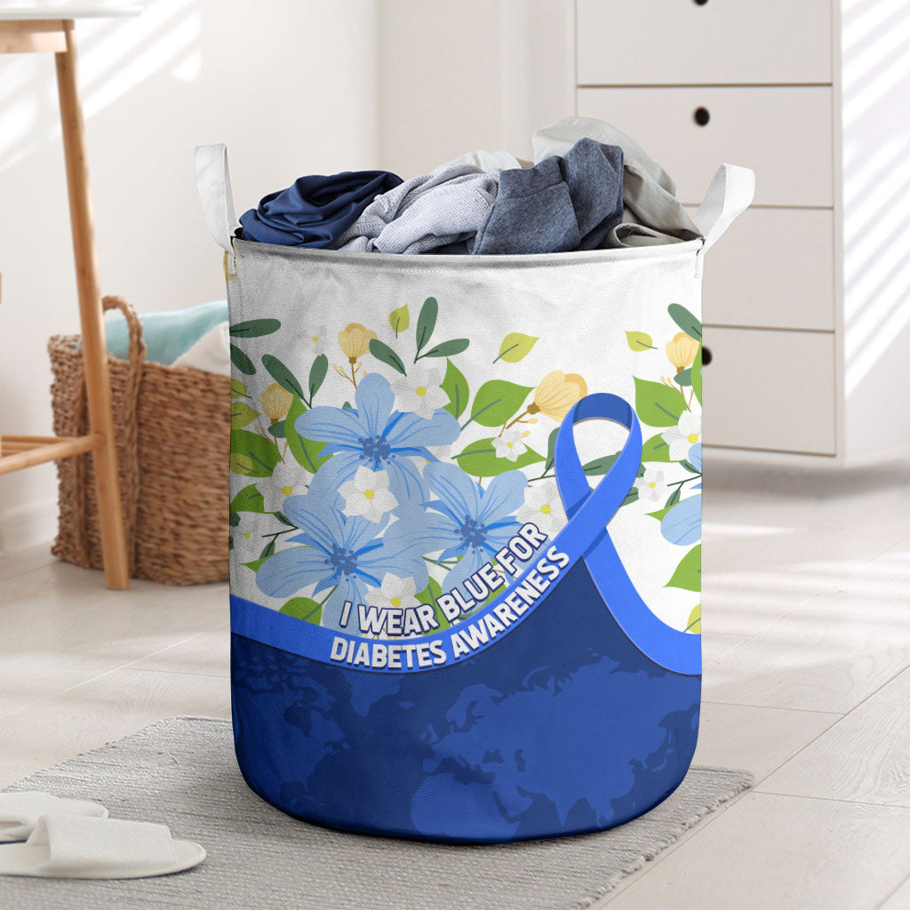 Diabetes Awareness Ribbon Laundry Basket Floral Blue Ribbon World Map
