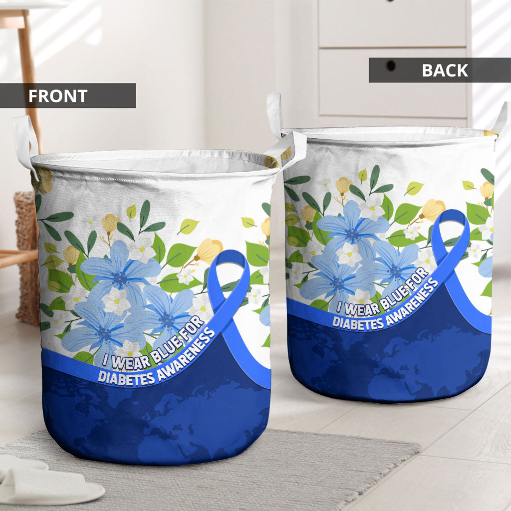 Diabetes Awareness Ribbon Laundry Basket Floral Blue Ribbon World Map