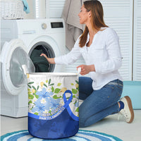 Diabetes Awareness Ribbon Laundry Basket Floral Blue Ribbon World Map