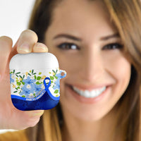 Diabetes Awareness Ribbon AirPods Case Floral Blue Ribbon World Map