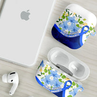 Diabetes Awareness Ribbon AirPods Case Floral Blue Ribbon World Map