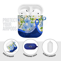 Diabetes Awareness Ribbon AirPods Case Floral Blue Ribbon World Map