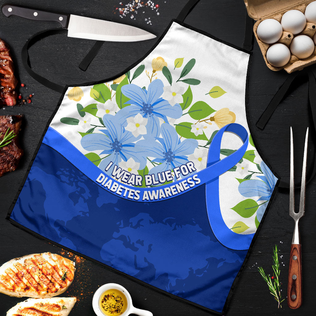 Diabetes Awareness Ribbon Apron Floral Blue Ribbon World Map